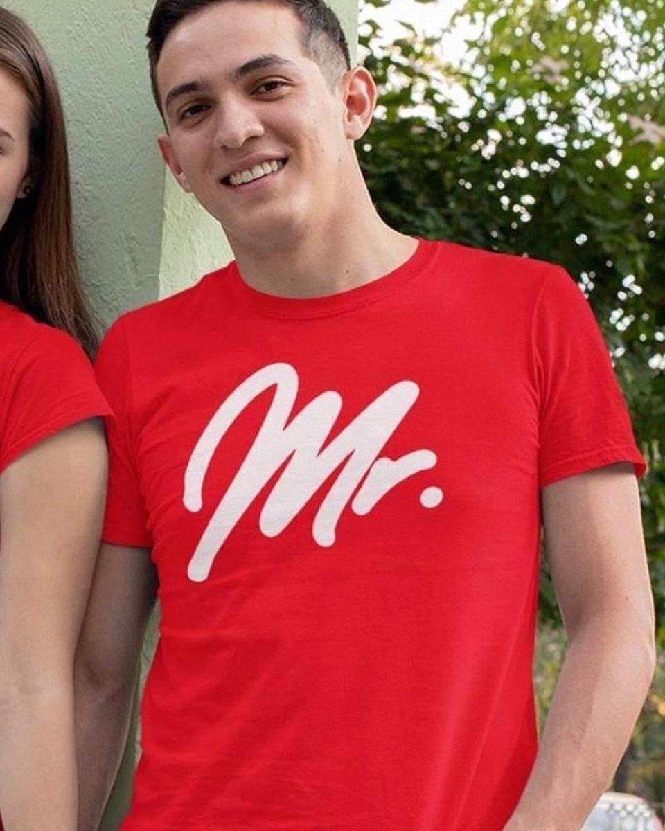 Mr & Mrs T-Shirt Premium Red (Mr - Maat 4XL) | Koppel Cadeau | Valentijn Cadeautje voor hem & haar